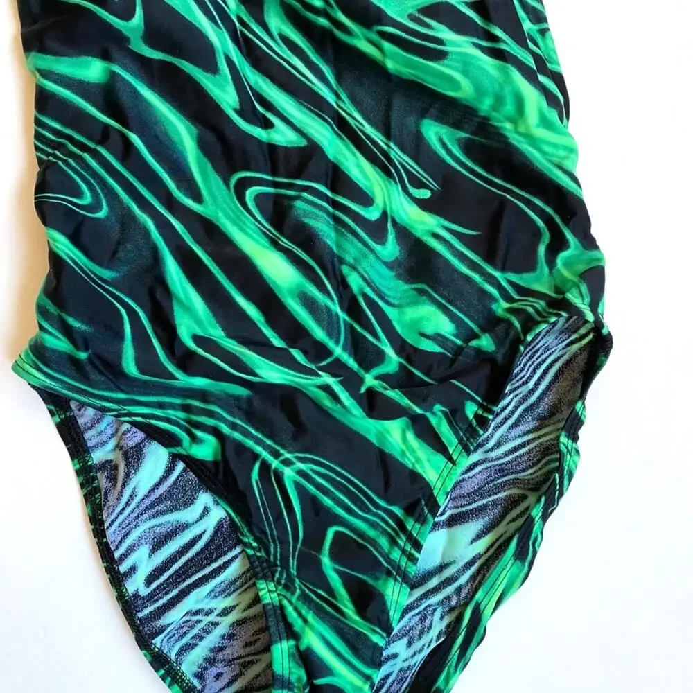 TYR Black~Green Competition Tank Swimsuit SUPER‎ CLEAN COND.